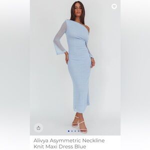 Alivya Asymmetric Neckline Knit Maxi Dress Blue